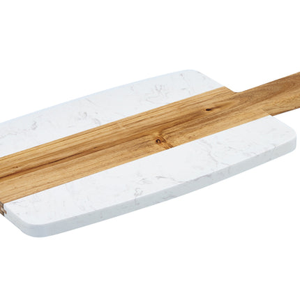 Winco SBMW-157 10-3/4" x 7-1/4" Marble and Wood Serving Board with 4-3/8" Handle