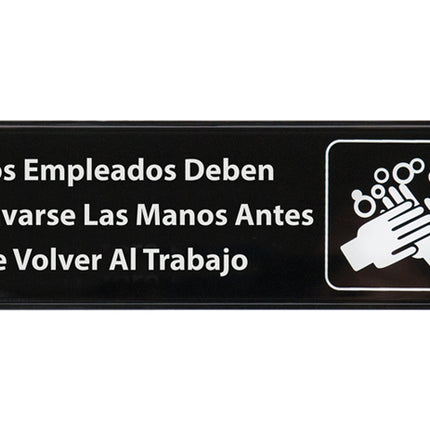 Winco SGN-360 3" x 9" Black Spanish Employee Must Wash Hands Information Sign