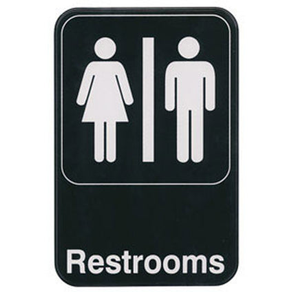 Winco SGN-603 Restrooms Sign - Black and White, 9" x 6"