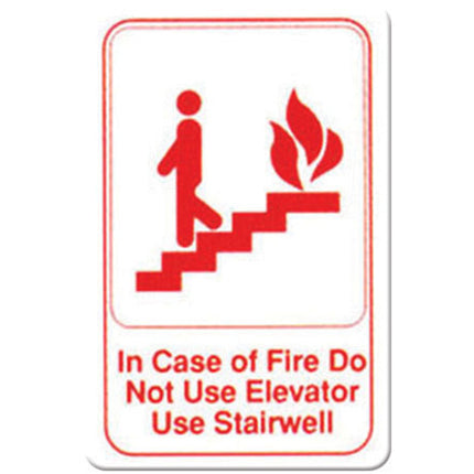 Winco SGN-683W In Case Of A Fire Do Not Use Elevator, Use Stairwell Sign - Red and White, 9" x 6"