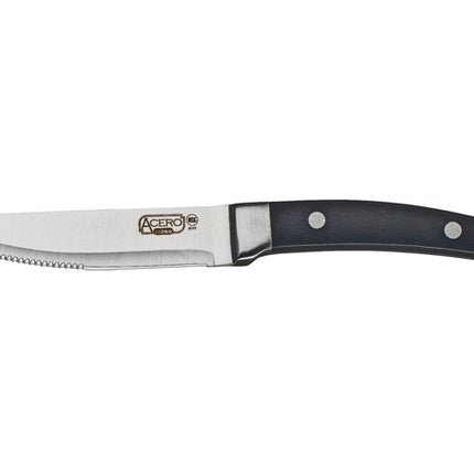 Winco SK-22 5" Heavy Duty Acero Gourmet Steak Knife with Round Tip - 12/Pack