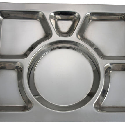 Winco SMT-1 15 1/2" x 11 1/2" Stainless Steel 6 Compartment Mess Tray