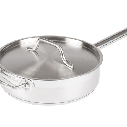 Winco SSET-3 3 Qt. Stainless Steel Saute Pan with Lid and Helper Handle