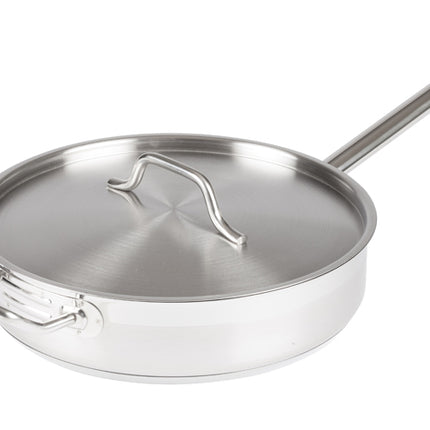 Winco SSET-5 5 Qt. Stainless Steel Saute Pan with Lid and Helper Handle