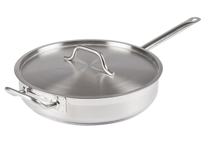 Winco SSET-7 7 Qt. Stainless Steel Saute Pan with Lid and Helper Handle