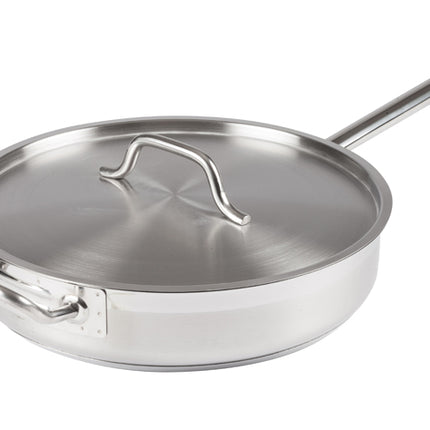 Winco SSET-7 7 Qt. Stainless Steel Saute Pan with Lid and Helper Handle