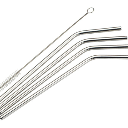 Winco SSTW-8C Silver 1/4" x 8 1/2" Stainless Steel Drinking Straw Set with Cleaning Brush