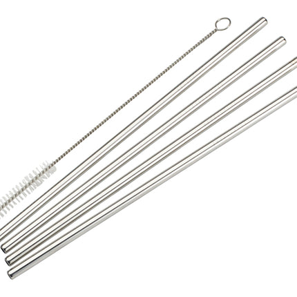 Winco SSTW-8S Silver 1/4" x 8 1/2" Stainless Steel Drinking Straw Set with Cleaning Brush