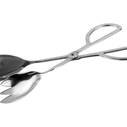 Winco ST-105SF Spatula And Fork 10" Long Mirror Finish Stainless Steel Scissor-Style Salad Tongs