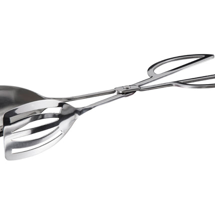 Winco ST-10S Slotted And Solid Spatula 10" Long Mirror Finish Stainless Steel Scissor-Style Salad Tongs