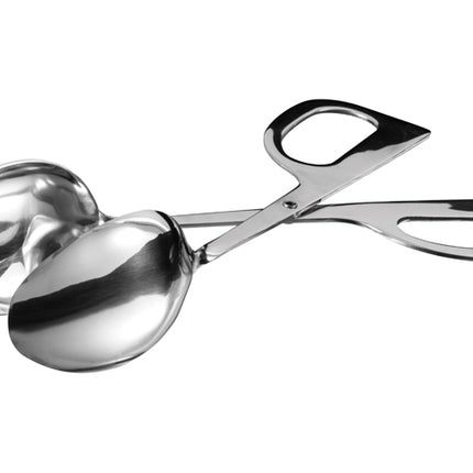 Winco ST-2 Double Spoon 10" Long Mirror Finish Stainless Steel Scissor-Style Salad Tongs