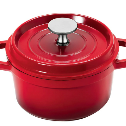 GET CA-013-R/BK/CC Heiss Red/Black Cast Aluminuminum 0.75 Qt. 6" Induction Ready Round Dutch Oven With Lid - 16/Case