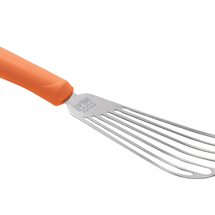 Winco TNH-60 6 3/4" x 3 1/4" Stainless Steel Fish Spatula with Orange Cool Heat Nylon Handle