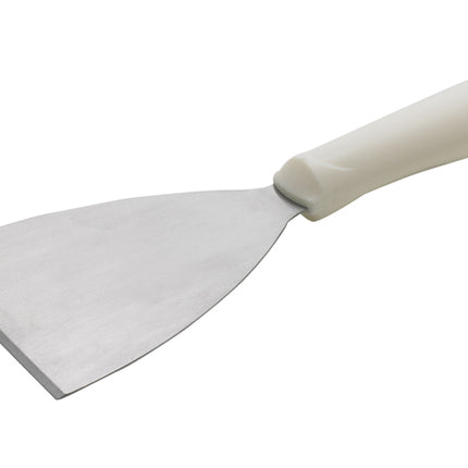 Winco TWP-40 Stainless Steel Scraper With White Handle and 4 7/8" x 4" Blade