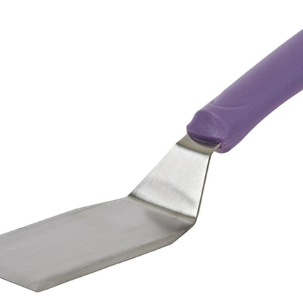 Winco TWP-61P 5.13" x 2.88" Allergen Free Purple Handle Stainless Steel Offset Hamburger Turner