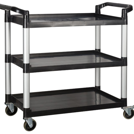 Winco UC-3019K 3-Tier Black Plastic Utility/Bus Cart with Brakes