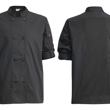 Winco UNF-12KS Signature Chef Small Black Ventilated Chef Jacket with Roll-Tab Sleeves, Tapered Fit