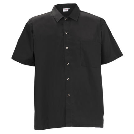 Winco UNF-1KXL Black X-Large Signature Chef Short-Sleeved Poly/Cotton Snap-Button Chef Shirt