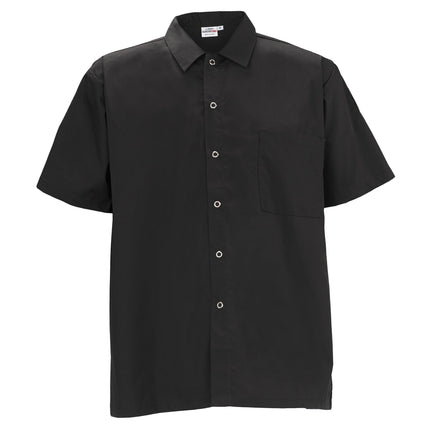 Winco UNF-1KL Black Large Signature Chef Short-Sleeved Poly/Cotton Snap-Button Chef Shirt