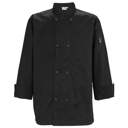 Winco UNF-6KS Signature Chef Small Black Mens Double Breasted Chef Jacket, Tapered Fit