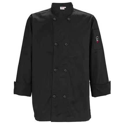 Winco UNF-6K3XL Signature Chef 3X-Large Black Mens Double Breasted Chef Jacket, Tapered Fit