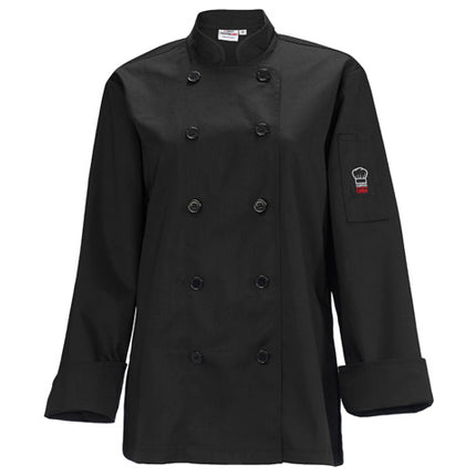 Winco UNF-7KS Signature Chef Small Black Womens Double Breasted Chef Jacket, Tapered Fit