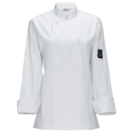 Winco UNF-7KL Signature Chef Large White Womens Double Breasted Chef Jacket, Tapered Fit