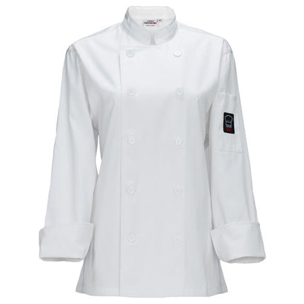 Winco UNF-7WS Signature Chef Small White Womens Double Breasted Chef Jacket, Tapered Fit