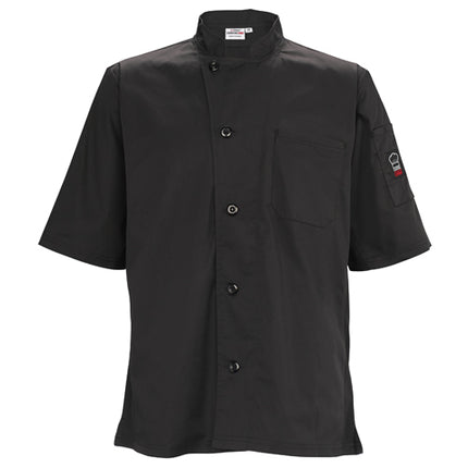 Winco UNF-9K3XL 3X-Large Signature Chef Black Ventilated Chef Shirt, Tapered Fit