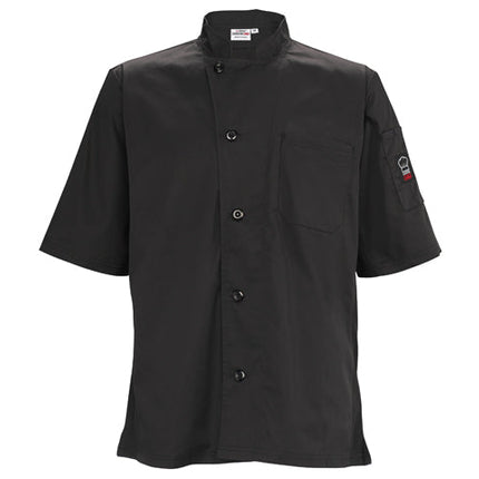 Winco UNF-9KS Small Signature Chef Black Ventilated Chef Shirt, Tapered Fit