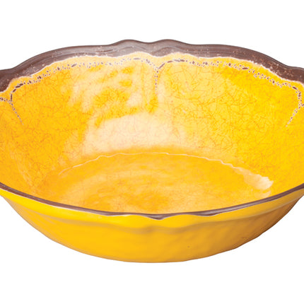 Winco WDM001-607 Luzia 13 3/4" Yellow Round Melamine Hammered Soup/Cereal Bowl