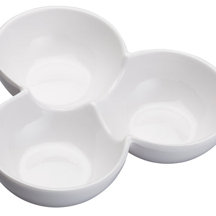 Winco WDM006-202 Akila 7" White Melamine 3-Compartment Trio Bowl