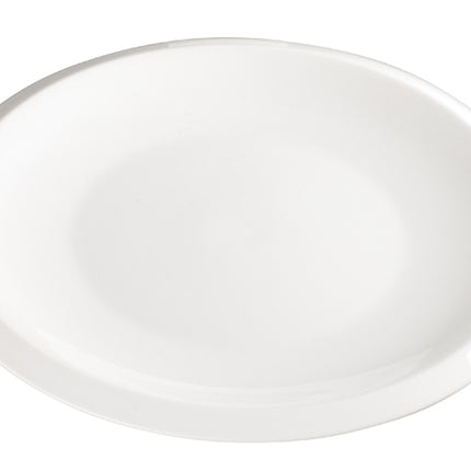 Winco WDP006-202 Bergomi 10 1/4" Creamy White Porcelain Oval Narrow Rim Dinner Plate