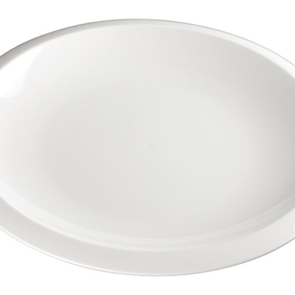 Winco WDP006-203 Bergomi 12 1/2" Creamy White Porcelain Oval Narrow Rim Dinner Plate