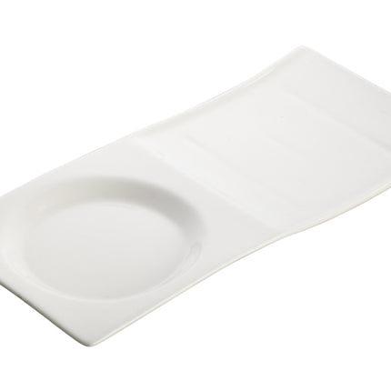 Winco WDP012-102 Tenora Bright White 10 1/2" x 5" Rectangular Porcelain Tray with One Circular Well