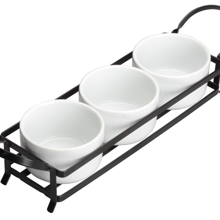 Winco WDP014-101 Newry Porcelain Trio Bowl Set with Metal Stand