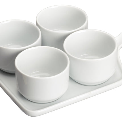 Winco WDP016-102 Newry Porcelain 9 3/4" x 6 3/4" Bright White Quartet Tapas Bowl Set