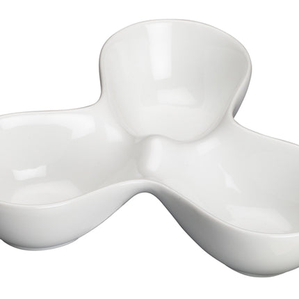 Winco WDP017-103 Loures Durable White 7 3/4" x 5" 3-Compartment Porcelain Trio Caddy Bowl