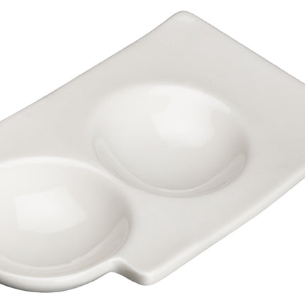 Winco WDP017-106 Bright White 6" x 2 3/4" 2-Compartment Porcelain Duo Dish