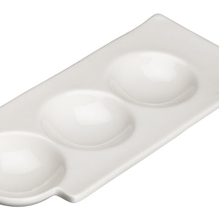 Winco WDP017-107 Loures 9 1/2" x 2 3/4" Bright White 3-Compartment Porcelain Trio Dish