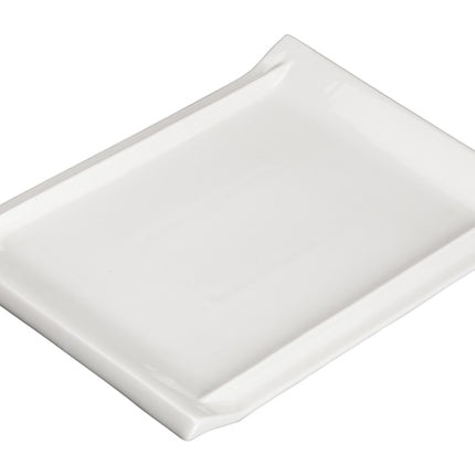 Winco WDP017-111 Tallaro Bright White 10 1/8" x 7" Rectangular Narrow Rim Platter