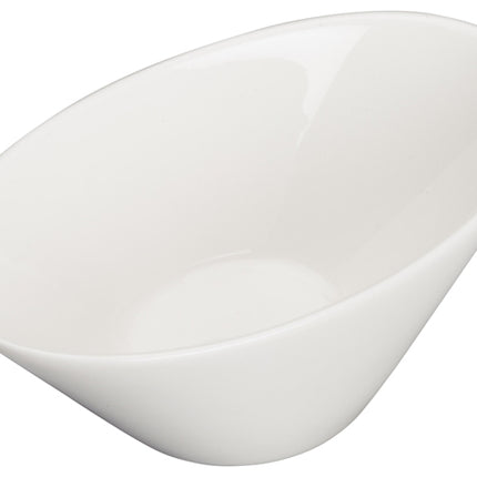 Winco WDP021-108 Mescalore Bright White 4" x 2 1/2" Oval Angled Porcelain Dish