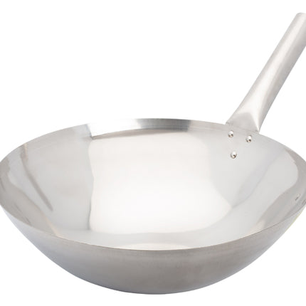 Winco WOK-14N 14" Stainless Steel Chinese Style Wok with Riveted Handle