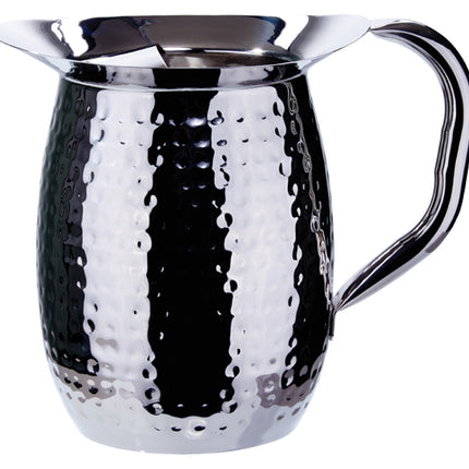 Winco WPB-3CH 96 oz. Hammered Stainless Steel Bell Pitcher with Ice Guard