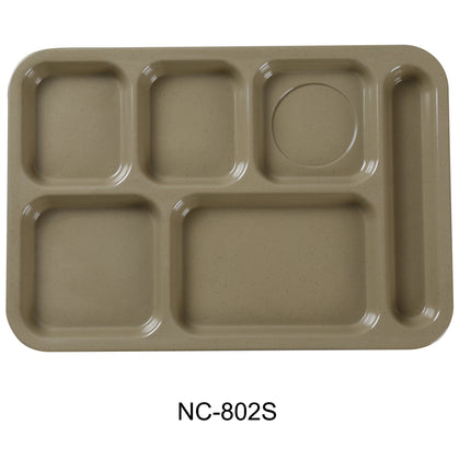 Yanco NC-802S Compartment Collection Melamine 14" x 10" Right Hand 6-Compartment Plate Sand