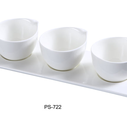 Yanco PS-722 China Three 3" Cup With 10 1/2" x 3 1/2" Tray 4 Oz Each