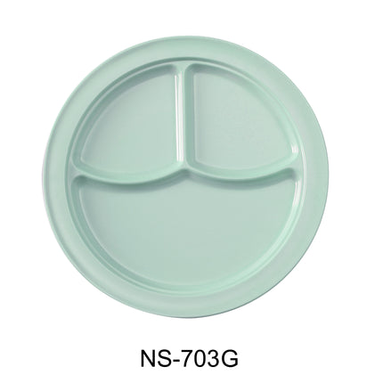 Yanco NS-703G Nessico Melamine 10 3/16" 3-Compartment Plate Green