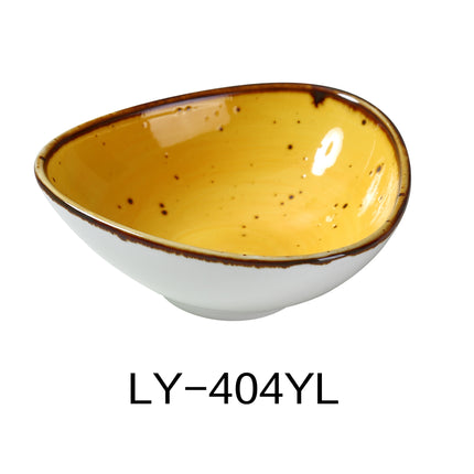 Yanco LY-404YL Lyon China 4 3/4" x 4 3/8" x 1 5/8" Triangle Sauce Bowl  5 Oz Yellow