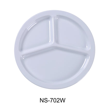 Yanco NS-702W Nessico Melamine 10" 3-Compartment Plate White