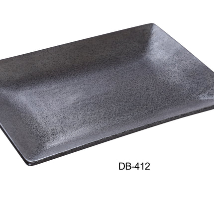 Yanco DB-412 Diamond Black China 12" x 8 1/2" x 1 1/2" Rectangular Plate